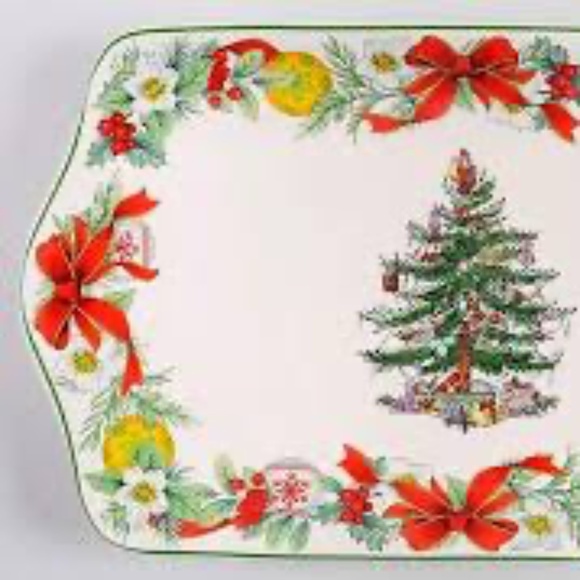 Spode Christmas Tree Dessert Tray 2017 Annual Bows Ornament Holly Fine China - Picture 3 of 4